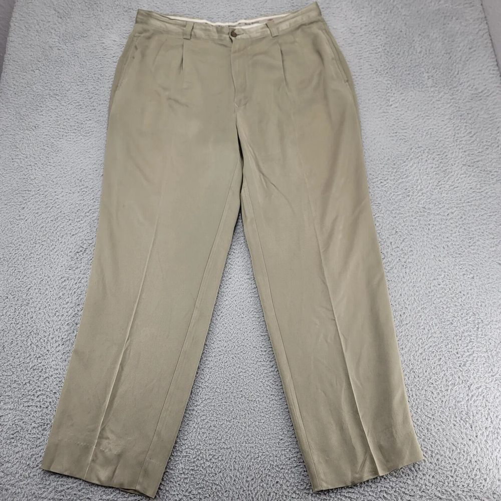 Tommy Bahama Pants Mens 38 Green Silk Outdoor Relaxed Pleated Casual Golf Light
